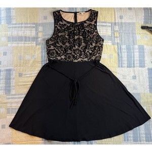 DB Established 1962 Black Floral Waist Tie Back Zip Women's Dress 14